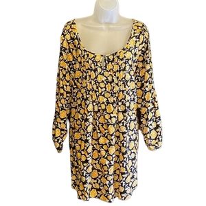 Old Navy Pleated Keyhole Mustard & Black Floral Print Maternity Shirt XXL